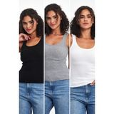 Mmetalic Kadın Siyah-Beyaz-Gri Fitilli Görünümlü Askılı Kalın 3'lü Basic Atlet Bluz - XL - Çok Renkli