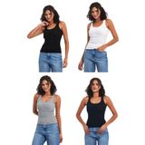 MMETALIC Kadın Siyah-Beyaz-Gri-Lacivert Fitilli Görünümlü Askılı Kalın 4'lü Basic Atlet Bluz MTLCB92 M