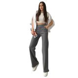 MMETALIC Kadın Yüksek Bel Bol Paça Kaşkorse Fitilli Cepli Pantolon Eşofman Altı (Füme, 2XL)