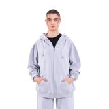 MMETALIC Kanguru Cepli Kapüşonlu Fermuarlı Oversize Kadın Sweatshirt (Gri, XL)