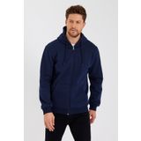 mmetalic Lacivert Kanguru Cepli Kapüşonlu Fermuarlı Içi Pamuklu Erkek Sweatshirt