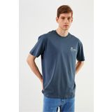 mmetalic Leo Erkek Oversize Tshirt %100 Pamuk Bisiklet Yaka Baskı Detaylı Basic Füme Tişört