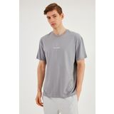 mmetalic Leo Erkek Oversize Tshirt %100 Pamuk Bisiklet Yaka Baskı Detaylı Basic Gri Tişört