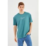mmetalic Leo Erkek Oversize Tshirt %100 Pamuk Bisiklet Yaka Baskı Detaylı Basic Mint Tişört