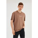 mmetalic Leo Erkek Oversize Tshirt %100 Pamuk Bisiklet Yaka Baskı Detaylı Basic Vizon Tişört