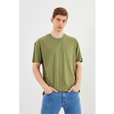 mmetalic Leo Erkek Oversize Tshirt %100 Pamuk Cep Detaylı Bisiklet Yaka Basic Haki Tişört
