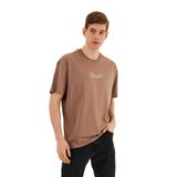 MMETALIC Leo Erkek Oversize Tshirt%100 Pamuk Bisiklet Yaka Baskı Detaylı Basic Tişört (Bej, M)