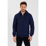 Mmetalic Metalıc Bordo Kanguru Cepli Kapüşonlu Fermuarlı Içi Pamuklu Erkek Sweatshirt - Lacivert