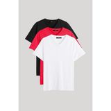 Mmetalic Metalıc Erkek Çok Renkli T- Shirt Regular Fit Rahat Kesim V Yaka 3'lü Basic Tişört Paketi - XL - Kırmızı