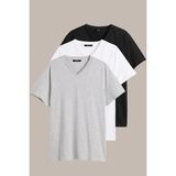 Mmetalic Metalıc Erkek Çok Renkli T- Shirt Regular Fit Rahat Kesim V Yaka 3'lü Basic Tişört Paketi - XL - Siyah - Gri - Beyaz