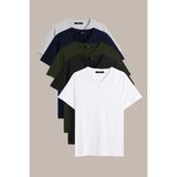 Mmetalic Metalıc Erkek Çok Renkli T- Shirt Regular Fit Rahat Kesim V Yaka 5'li Basic Tişört Paketi - Haki - XS