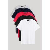 Mmetalic Metalıc Erkek Çok Renkli T- Shirt Regular Fit Rahat Kesim V Yaka 5'li Basic Tişört Paketi - Kırmızı - XL