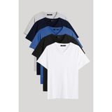 Mmetalic Metalıc Erkek Çok Renkli T- Shirt Regular Fit Rahat Kesim V Yaka 5'li Basic Tişört Paketi - Lacivert - XL