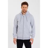 Mmetalic Metalıc Gri Kanguru Cepli Kapüşonlu Fermuarlı Içi Pamuklu Erkek Sweatshirt - 3XL