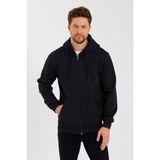 Mmetalic Metalıc Siyah Kanguru Cepli Kapüşonlu Fermuarlı Içi Pamuklu Erkek Sweatshirt - XL