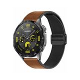 MMP SHOP Huawei Watch Gt4 46Mm İle Uyumlu Manyetik Tokalı Suni Deri Kordon Kahverengi