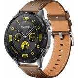 MMP Shop Huawei Watch Gt4 46MM Uyumlu Yüksek Kalite Dikiş Detaylı Metal Tokalı Pu Deri Kordon - Kahverengi