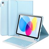 MMP Shop Ipad Air 4. 5. 6. Nesil Uyumlu Uyku Modlu Kalem Bölmeli Klavyeli Tablet Kılıfı - İpad Air 4./5./6. Nesil - Açık Mavi