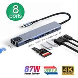 MMP Shop Macbook Pro Air Ipad Pro Air USB Type-C Hub Dönüştürücü Çoklayıcı USB Hdmi, Tf, Sd, Pd, Ethernet - Gri