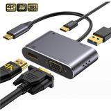 MMP Shop Macbook Pro Air Uyumlu Type-C 4in1 Dönüştürücü Çoklayıcı USB / VGA / Hdmı 4K / Type-C 87W Pd - Gri