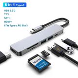 MMP Shop Macbook Pro Air Uyumlu Type-C 6in1 Dönüştürücü Çoklayıcı USB / Tf Kart / Hdmı 4K / Type-C 87W Pd - Gri