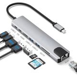MMP Shop Macbook Pro Air Uyumlu Type-C 8in1 Dönüştürücü Çoklayıcı USB / Lan / Hdmı 4K / Type-C 87W Pd - Gri