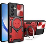 MMP Shop Samsung Galaxy S24 Fe Uyumlu Kamera Koruma 360 Dönebilen Magsafe Halka Stand Özellikli Tank Kılıf - Glx S24 Fe - Kırmızı