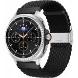 MMP Shop Samsung Galaxy Watch 8 40MM / 44MM / 46MM Classic Uyumlu Metal Clips Kumaş Örgü Akıllı Saat Kordon - Siyah