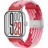 MMP Shop Xiami Redmi Watch 4 / 5 / 6 Uyumlu Metal Clips Kumaş Örgü Akıllı Saat Kordon - Kırmızı - Beyaz