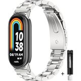 MMP Shop Xiaomi Mi Band 8/ Mi Band 9 Uyumlu Ayarlabilir Paslanmaz Çelik Akıllı Saat Kordonu - Mi Band 8 / 9 - Gümüş