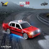 MN Model MN38 1/16 4WD Taxi Uzaktan Kumandalı RC Drift Arabası Led Işıklı Onroad Racing Car w/Gyro 2.4GHZ RTR Kırmızı MN