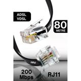 Mn207fs Telefon Hat Kablosu 80 Metre/2 Telli-Flat-Rj11 Kablo/Kutu–Modem Dsl Adsl Vdsl Kablosu
