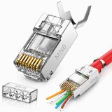 MN6 MN119XF Cat7 FTP SFTP EZ RJ45 Konnektör 100 Adet, Metal Gövdeli 8P8C Açık Uçlu, Kalın Kablo Uyumlu Altın Kaplama Ethernet Kablo Ucu