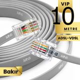 Mn6 MN202F Telefon Hat Kablosu 10 Metre Bakır İletken-Diş Mekan Uyumlu Adsl Vdsl Modem Uyumlu DSL Kablo Flat 4'Lü - Gri
