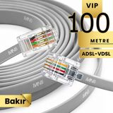 Mn6 MN202F Telefon Hat Kablosu 100 Metre Bakır İletken-Diş Mekan Uyumlu Adsl Vdsl Modem Uyumlu DSL Kablosu Flat 4'Lü - Gri