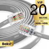 Mn6 MN202F Telefon Hat Kablosu 20 Metre Bakır İletken-Diş Mekan Uyumlu Adsl Vdsl Modem Uyumlu DSL Kablosu Flat 4'Lü - Gri