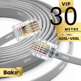 Mn6 MN202F Telefon Hat Kablosu 30 Metre Bakır İletken-Diş Mekan Uyumlu Adsl Vdsl Modem Uyumlu DSL Kablosu Flat 4'Lü - Gri