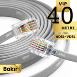 Mn6 MN202F Telefon Hat Kablosu 40 Metre Bakır İletken-Diş Mekan Uyumlu Adsl Vdsl Modem Uyumlu DSL Kablo Flat 4'Lü - Gri