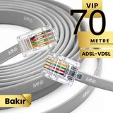 Mn6 MN202F Telefon Hat Kablosu 70 Metre Bakır İletken-Diş Mekan Uyumlu Adsl Vdsl Modem Uyumlu DSL Kablo Flat 4'Lü - Gri