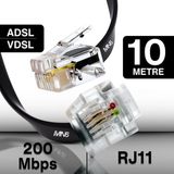 Mn6 MN207FS Telefon Hat Kablosu 10 Metre/2 TELLI-FLAT-RJ11 Kablo/kutu–modem Dsl Adsl Vdsl Kablosu - Siyah
