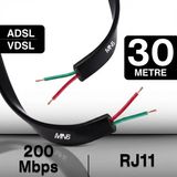 Mn6 MN207FS Telefon Hat Kablosu 30 Metre/2 TELLI-FLAT-RJ11 Kablo/kutu–modem Dsl Adsl Vdsl Kablosu - Siyah