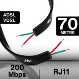 Mn6 MN207FS Telefon Hat Kablosu 70 Metre/2 TELLI-FLAT-RJ11 Kablo/kutu–modem Dsl Adsl Vdsl Kablosu - Siyah