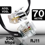 Mn6 MN207FS Telefon Hat Kablosu 70 Metre/2 TELLI-FLAT-RJ11 Kablo/kutu–modem Dsl Adsl Vdsl Kablosu - Siyah
