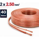 Mn6 MN251HKF 2x2.50 mm Hoparlör Kablosu 40 Metre Şeffaf Kırmızı Çizgili Kordon Amfi Hoparlör ve Ses Sistemi Kablosu