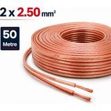Mn6 MN251HKF 2x2.50 mm Hoparlör Kablosu 50 Metre Şeffaf Kırmızı Çizgili Kordon Amfi Hoparlör ve Ses Sistemi Kablosu