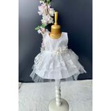 Mnk Baby Kat Dantelli Gül Motif Kız Bebek Elbise PNPN159 - 6 Ay - Beyaz