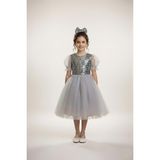Mnk Baby & Kids Balon Kol Pul Payet Kız Çocuk Tütü Elbise M00751 - 8 Yaş - Gri