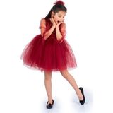Mnk Baby & Kids Bordo Pul Payet Tüllü Kız Çocuk Elbise Özel Günler İçin Şık Tasarım - 10 Yaş