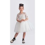 Mnk Baby & Kids Dantel Puanlı, Uzun Kol Prenses Kız Çocuk Elbise M00707 - Beyaz - 11 Yaş