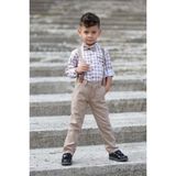 Mnk Baby & Kids Ekose Desen Askılı Pantolon Takım Erkek Çocuk MNK0436 Özel Olay İçin - Bej - 2 Yaş
